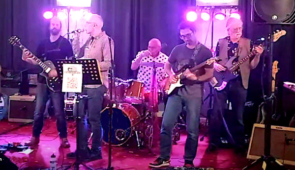 Portway Blues Band are Mark on vocals and harmonica, Andy on guitar and vocals, Tim on guitar, Nick on drums and Pete on bass and vocals
